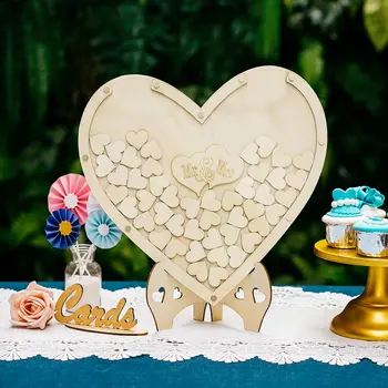Vruće Prodaju Ručne izrade Personaliziranih Srce Pad Kutija Vjenčanje 3D Poruku u Knjigu Gostiju Drveni Nosač-Držač Ukras