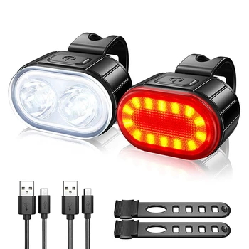 VRUĆI USB Punjiva Kit biciklističke Svjetla, 500 Lumena, Super Svijetle Biciklističke Maglu, Prednji i Stražnji led Stražnja svjetla, Biciklističke Svjetla