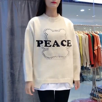 2022 jesensko-zimskom pulover s буквенным po cijeloj površini medvjeda, umjetna džemper od dva dijela, ženski slobodan korejski opcija univerzalni pletene top