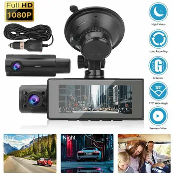 HD 1080P 3-Kanalni Dvr, Prednji Unutarnji Stražnji Trilateralne Auto Kamera GPS video recorder Infracrvena Kamera Night Vision LCD-kamera za Parkiranje