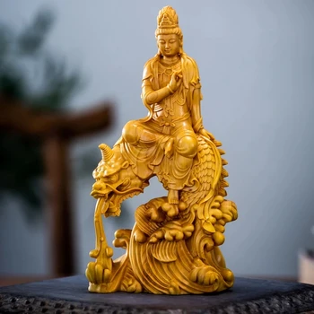 15 cm Guan Yin Drveni Kip Buddhe Самшитовый Zmaj Гуаньинь Bodhisattva Skulptura Od Punog Drveta Feng Shui Kućni Dekor