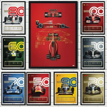 Plakat Desetljeća Formula 1-1950-2000-e Trkaći Automobil Trkaći Sportski Automobil 80-e Slikarstvo Wall Art Home Bar Kawai Soba Dekor-Platna Plakati