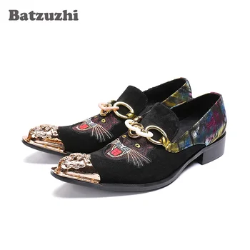 Batzuzhi/ Muške cipele u stilu rock, muške cipele u stilu pop-rock s metalnim vrhom, Crne Antilop poslovne kožne cipele, oxfords, Dizajnerske večernje cipele, muške