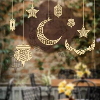 3 Kom. Drveni Eid Al-Fitr Privjesak Privjesak Ukras Ramazana Karim Dar Muslimansko Ukras Kuće Površine DIY Večernje Pribor