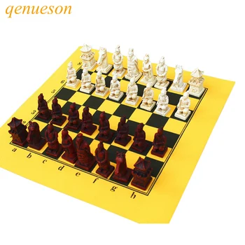 Starinski Šahovski Set Kožna Šahovskoj ploči Fin Imitacija Smole Šah komada Modeliranje likova Društvene društvene igre Šah qenueson