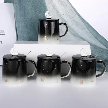 Creative Zvjezdana Bubalo Privatna Trend stakleno Keramička Šalica Vode Za Nordijsko Mliječna Kava Čajna Šalica s Poklopcem i Žlicom