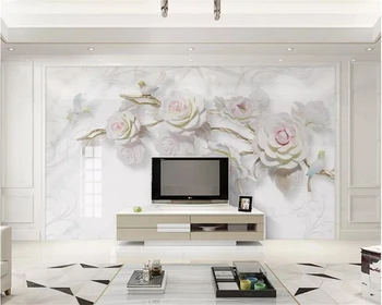 Beibehang Prilagođene 3d desktop freska 3D reljef cvijet ruže mramorni pozadina zidne ukrasne slikarstvo desktop home dekor