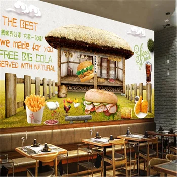 Običaj Pileći Burgeri Sir Zapadni Restoran brze Hrane Pozadina Zidno Slikarstvo Desktop 3D zalogajnica Pomfrit Coca-Cola Desktop 3D