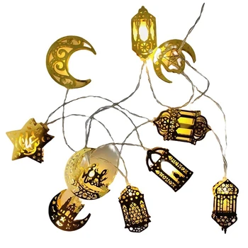 10 Led Zlatnih Ukrasa Za Ramazana Id Dekor Star Mesec Fenjer Ramazan Svjetla Na Baterije, Ramazan Večernje Gudački Lampa
