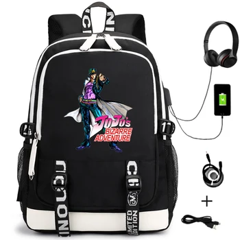 Anime Jojo's Bizarno Adventure Platna Ruksak USB Punjenje Slušalice Tinejdžerski Putnu Torbu Za Laptop Student Na Munje Мультяшный Školski Ruksak