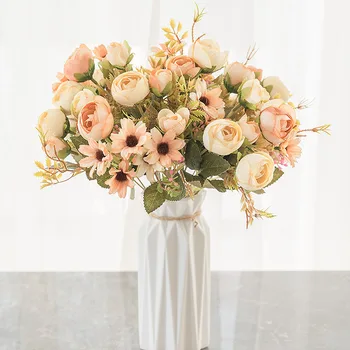 Čajne Ruže Vaze za Uređenje Doma Pribor Lažni Tratinčice Plastični Cvijet Vjenčanje Ukrasne Umjetno Cvijeće