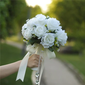 Bijeli Buket Umjetnih Ruža Buket Za Djeveruše Bisera Vjenčanje Buket Cvijeća Mladenka Vjenčanje Pribor