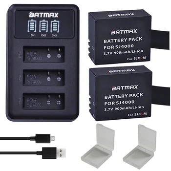 Batmax 2 kom. SJCAM SJ4000 Skladište Baterija + 3 Priključci i Konektori LED USB Punjač za SJ4000 SJ5000 SJ6000 SJ7000 SJ8000 SJ9000 SJ M10 Akcija Skladište