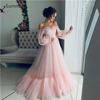 Sumnus 2022 Ružičastoj Večernjoj haljini od Tila u boho stilu, Duga haljina Trapeznog oblika s otvorenim ramenima, Vestido De Fiesta De Boda, Prozirna Haljina za Prom