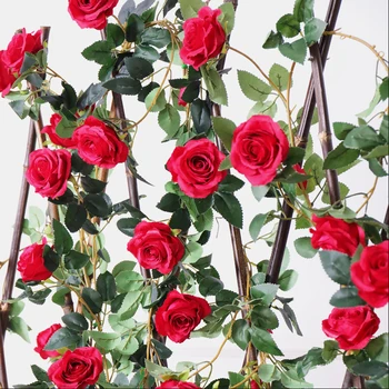 180 cm, Umjetno Cvijeće гирлянда ruža cvijet Ivy Loza cvijeće zid Vjenčanje Dekoracije kuće Svila Cvijet Visi Niz ratana