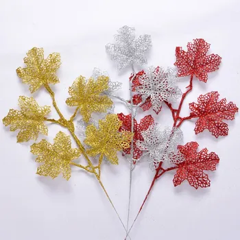 20шт 43 cm Za božićne dekoracije i umjetne plastične javorov list Božićne lišće zlatna prašina je prah srebrna crvena