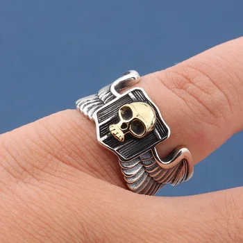 100% prsten od čistog srebra s925, restorativni drevni putu - to je europski i američki pretjerano открывающее prsten s krilima lubanje