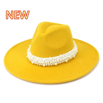 Jednostavna kapa za žene, 9,5 CM, šešir s velikim poljima, персиковое srce, top, biser vune cilindar, фетровая šešir s malim krovom, bočna jazz šešir, Panama