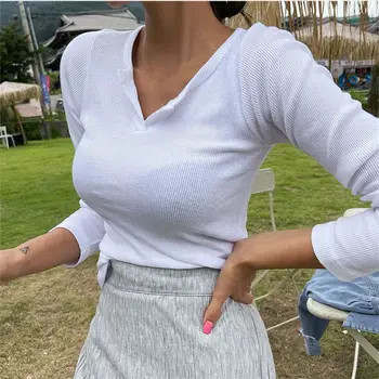 Jesen 2022 novi retro tanka ženska moda majica okruglog izreza i dugi rukav