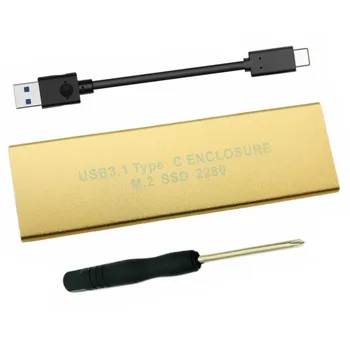 USB3.1 za M2 SSD Torbica za hard disk Kutija USB3.1 Type-C za NGFF M. 2 SSD Kućište za 2230 2242 2260 2280 Hard Disk Zlatni Aluminij tvrdi disk Caddy