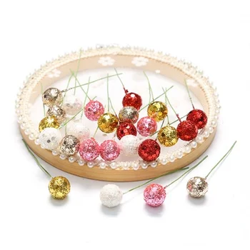 50Stks Mini Kunstmatige Bloem Fruit Meeldraden Cherry Kerst Plastic Parel Bessen Voor Bruiloft Diy Geschenkdoos Versierd Kransen