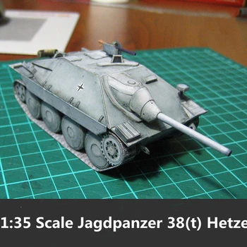 1:35 Skala WW II Njemački Jagdpanzer 38 (t) Model Spremnika Hetze DIY 3D Proizvodnja Kartica Izgradnja Edukativne Vojni Model Igračke