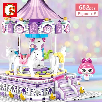 SEMBO 652 kom. Za Djevojčice Roza San Princeza Fantasy Karusel Gradivni Blokovi Šareni Odmor Zabavni Park DIY Cigle Igračke Prijatelji
