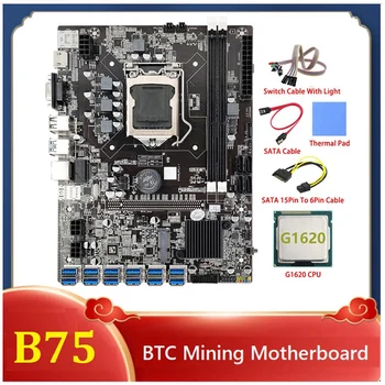 TOPLA-B75 Matične ploče za майнинга ETH 12 PCIE USB LGA1155 MSATA DDR3 G1620 Procesor + SATA 15Pin-6Pin kabel B75 BTC Miner za майнинга