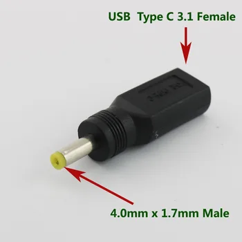 3pcs Crna USB 3.1 Type C USB-C Ženski do 4,0 mm x 1,7 mm Priključak Dc Punjenje kabel za Punjenje adapter Adapter Priključak