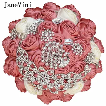 JaneVini Luksuzni Dijamantni Vjenčani Buketi Cvijeća U Rukama Vjenčani Buketi 2021 Traka Umjetne Ruže Za Nevjesta Crystal Buket Pribor