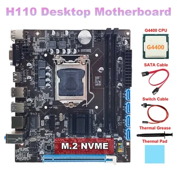 H110 Tablica matična ploča + procesor G4400 + SATA Kabel + Kabel prekidača + Термопаста + Термопаста LGA1151 DDR4 Za 6/7/8 procesora