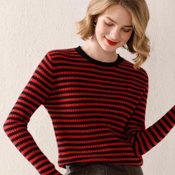 Kašmir džemper ženski zimski 2021 novi 100% vune pletene pulover u Tanke trake ženske majice s okruglog izreza i dugim rukavima
