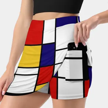 De Stijl #2 (u stilu Mondrian) Ženska suknja je Sportski kratka suknja džep Funky Suknja u korejskom stilu 4Xl Suknje De Stijl