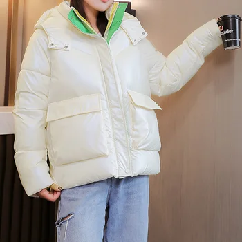 Zimske Slobodne Korejski ženski Kaput, Odjeća Za Kruh, Sjajna Pamučne Topla Jakna, Ženska Kratka Odjeća, Kaputi U Ton, Novi