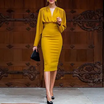 Proljeće je francuska haljina 2021, donje seksi večernje haljine s mirisom straga, žuta haljina s dugim rukavima, seksi donje haljina