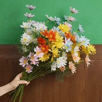 5 Glava Bijela Tratinčica Umjetno Cvijeće je Duga Grana Buket za Kućnu Svadbena Dekoracija Vrta DIY Vjenčanje Svila Lažni Cvijet