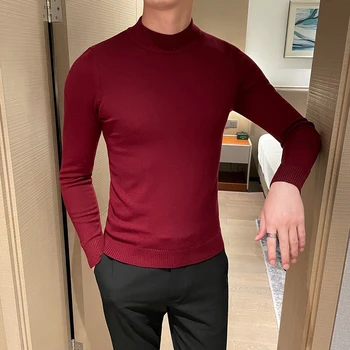 2021 muški proljeće-jesen džemper s полувысоким cutaway, muški приталенный britanski Korejski однотонный pamuk Pulover dugih rukava, Džemper