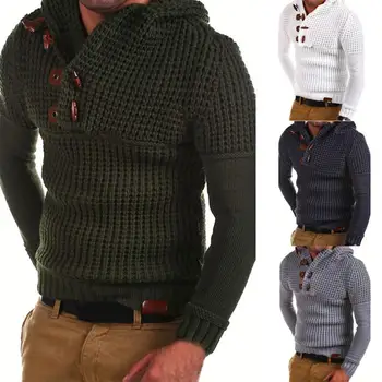 Modni Zimski Džemper Elastični Pletene Džemper Klasicni Buckle V-izrez u obliku Rebraste Manšete Hoodies Odjeća Dugih Rukava