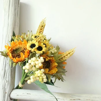 Visoka Kvaliteta Dlores Umjetno Cvijeće Buket Suncokreta Početna Tablica Vaza Ukras Za Buket Mladenke Vjenčanje Cvijeća U Rukama