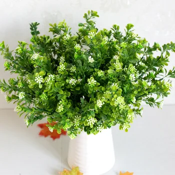 7 Grane Umjetni Plastični Zeleni Cvijet Modeliranje Biljaka Buket Milan Mali Bijeli Cvijet za Kućnu Hotela Večernje Festival Ukras