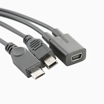 Mini USB 5Pin Ženski na mini usb 5pin muški + micro USB muški Y-Razdjelnik 1 do 2 Pretvarač Kabel za Punjenje u automobilu 30 CM