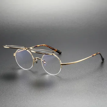 Berba okrugle naočale za čitanje od čistog titana na recept, polarizirane sunčane naočale s клипсой, sklapanje naočale, Sklapanje Naočale s 4 Leće