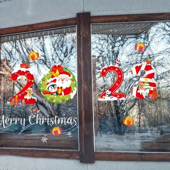 Sretan Božić Dekoracija Božićne Naljepnice Za Prozore Snjegović Los Pahuljica Uzorak Naljepnica 2023 Navidad Božićni Obiteljsko Ukras