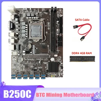 B250C Matična ploča za майнинга BTC sa DDR4 4 GB ram-a + kabel SATA 12X PCIE na USB3.0 GPU Utor LGA1151 Matična ploča Майнера