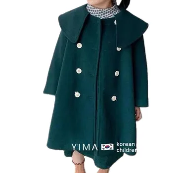 Jesensko-zimsko bilateralna vune kaput za djevojčice, dječje двубортное slobodno dugački kaput vrh